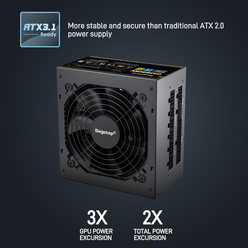 Segotep GM850 Power Supply 850W, PCIe 5.1 & ATX 3.1 Full Modular 80 Plus Gold Certified Gaming PSU for NVIDIA RTX 20/30/40/50 Series and AMD Graphics Cards - Image 4
